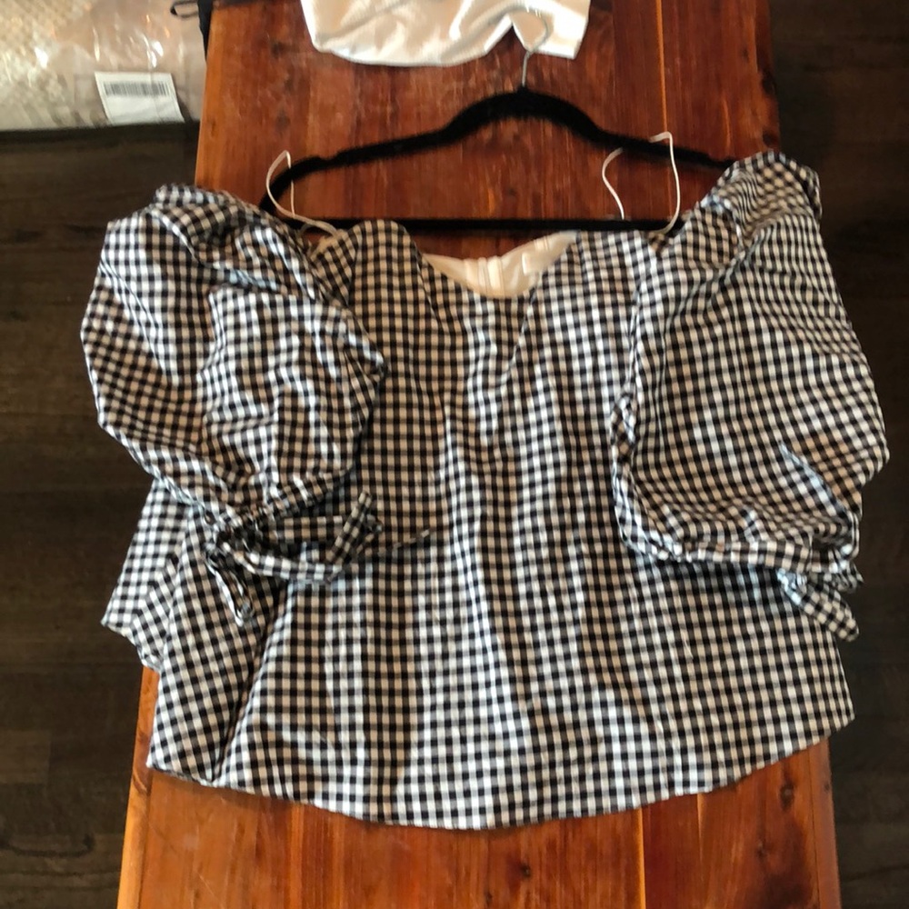 Caroline Constas Gingham Black off the shoulder - Picture 2 of 3